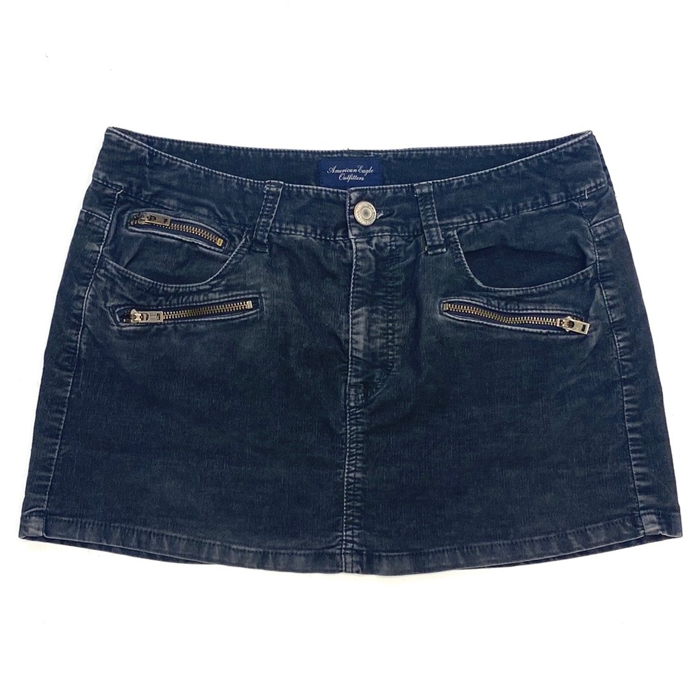 American Eagle Outfitters Women's Black Light Corduroy Stretch Mini Skirt Sz 8 - Picture 2 of 9